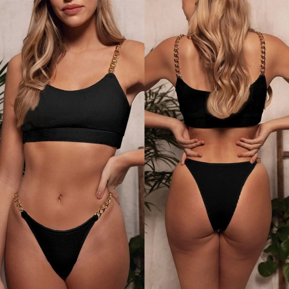 Riley Ribbed Bikini in Black